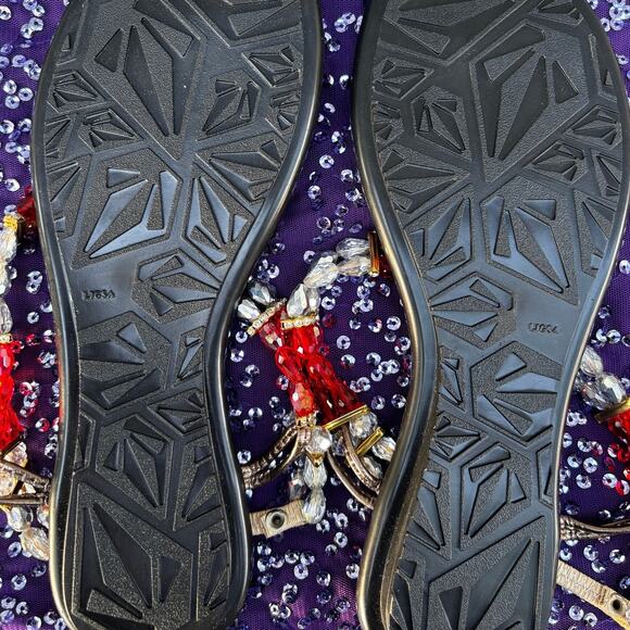 UGSA Beaded Sandals – Size 8‎ Floral Wrap Ankle Boho Red White Statement Shoes - Picture 4 of 5